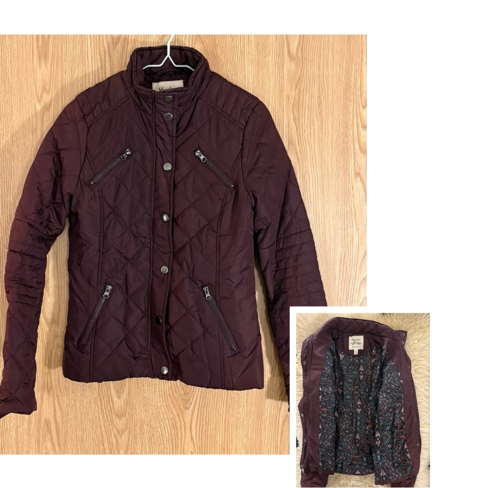 Maralyn & Me Deep Maroon Puffer Jacket with Contrasting Lining